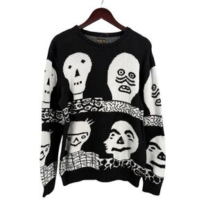 RVCA Matt Leines Skull Sweater Black White Mens Medium Artist Collab Pullover